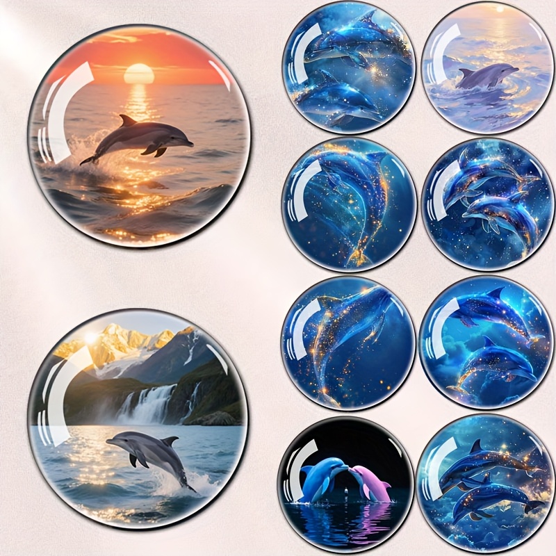 TEMU 10pcs Cute Ocean Dolphin Large 3d Glass Refrigerator Magnets, Art Fridge Magnets For Kitchen, Office, And Home Decor, Whiteboard, Storage
