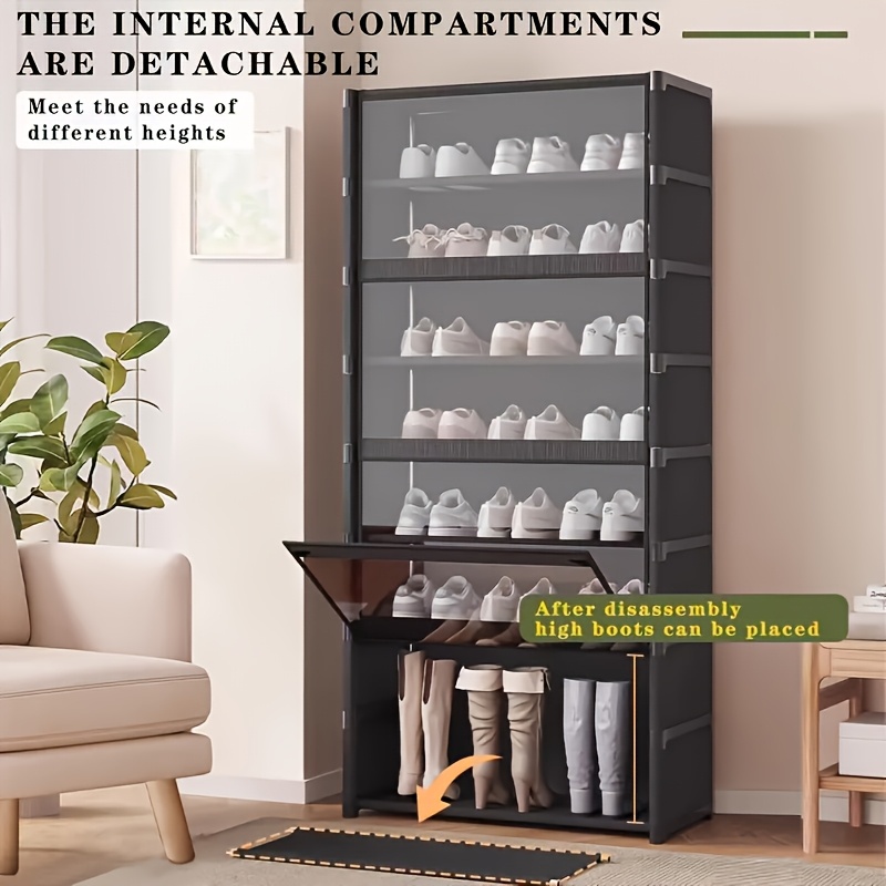 A Black Transparent Shoe Cabinet with 3/5/7/9 Layers, a Multifunctional Display Rack That Is Easy to Clean, Suitable for Collection And Display, Ideal for Entryways, Hallways, And Bedroom Storage