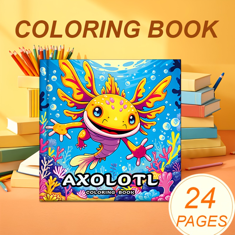 

1pc Axolotl Coloring Book For Adults, 24 Pages, Single-sided Print, Heavy Paper, Mixed Color, Random Greeting Card Included, Ideal Thanksgiving & Christmas Gift