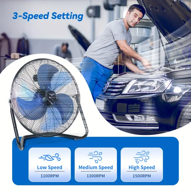 20 inch high floor fan heavy duty metal cradle floor fans with 360 tilt for warehouse workshop and basement black blue details 0