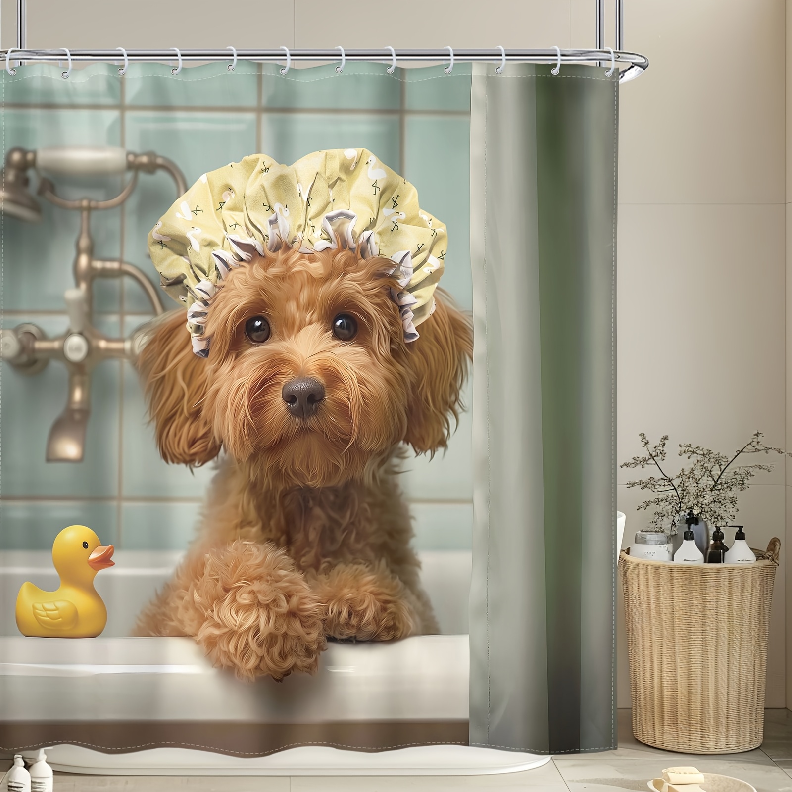 1pc/4pcs Funny Dog Shower Curtain Set Shower Curtain with 12 Plastic  Hooks, Bathroom Non-Slip Floor Mat, Toilet Mat, Cover Mat, Cu