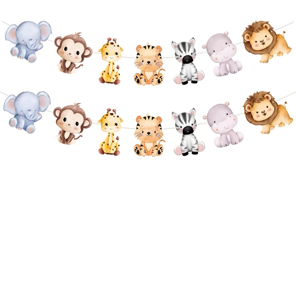 Image of 14pcs Animal Set Featuring Giraffes, , Elephants, And For A Forest-themed Party Banner. Perfect For Animal Conservation-themed Parties And Birthday Celebrations, Suitable For Scenes And Themes