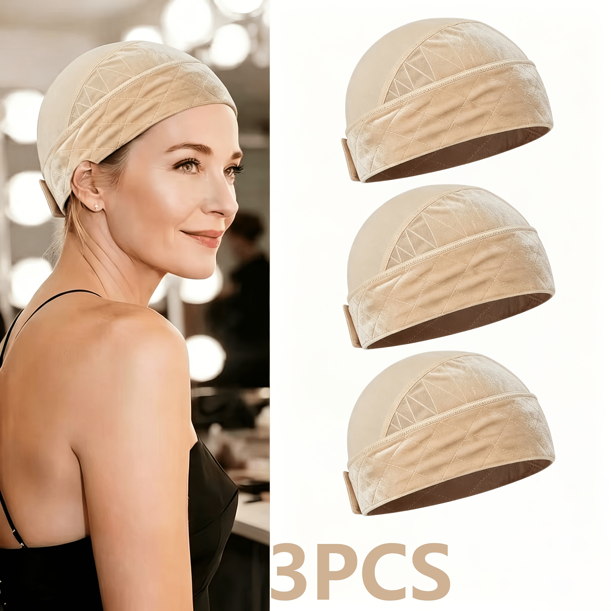 TEMU [3pcs ] -in-1adjustable Velvet Non-slip Wig - Wig + Grip Band 2-in-1, In . Breathable Soft Fabric, Skin-friendly Material, Secure And . Perfect