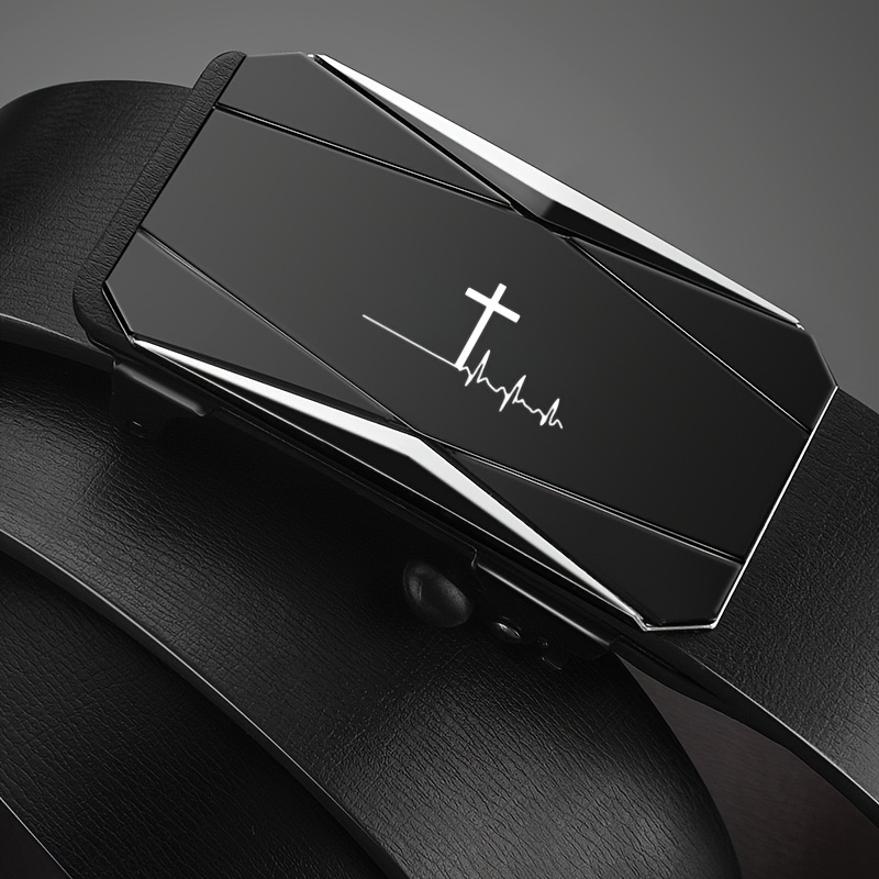 Men's Cross Pattern Faux Leather Belt with Automatic Buckle