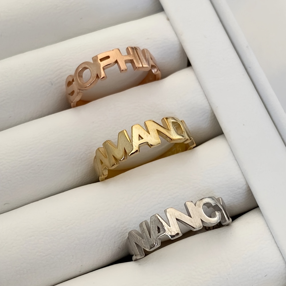 Custom Name Golden Stainless Steel Ring, Elegant Monogrammed Band