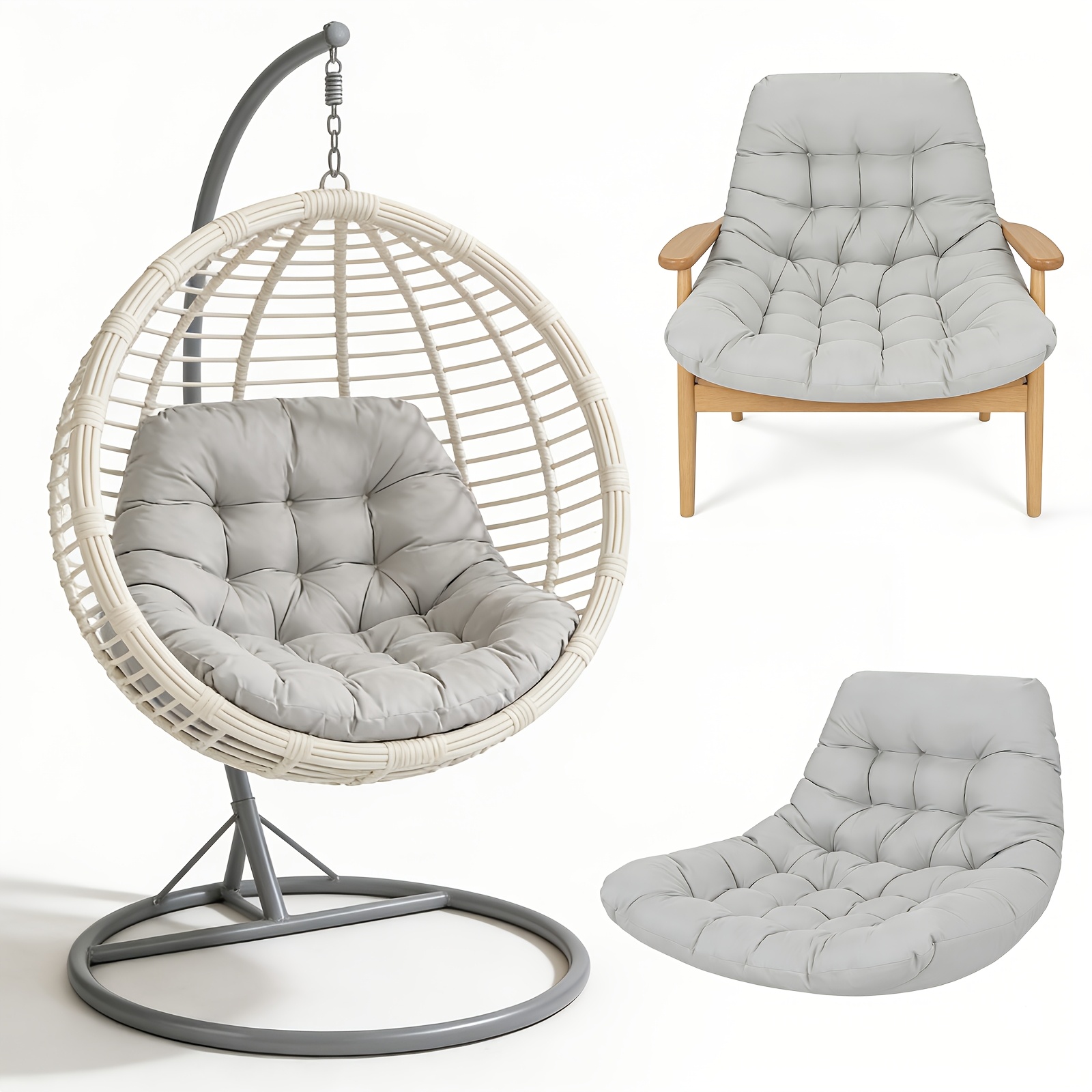 Image of Egg Swing Chair Cushion With Ties Thickened Seat Pad For Outdoor Hanging Baskets And Hammocks