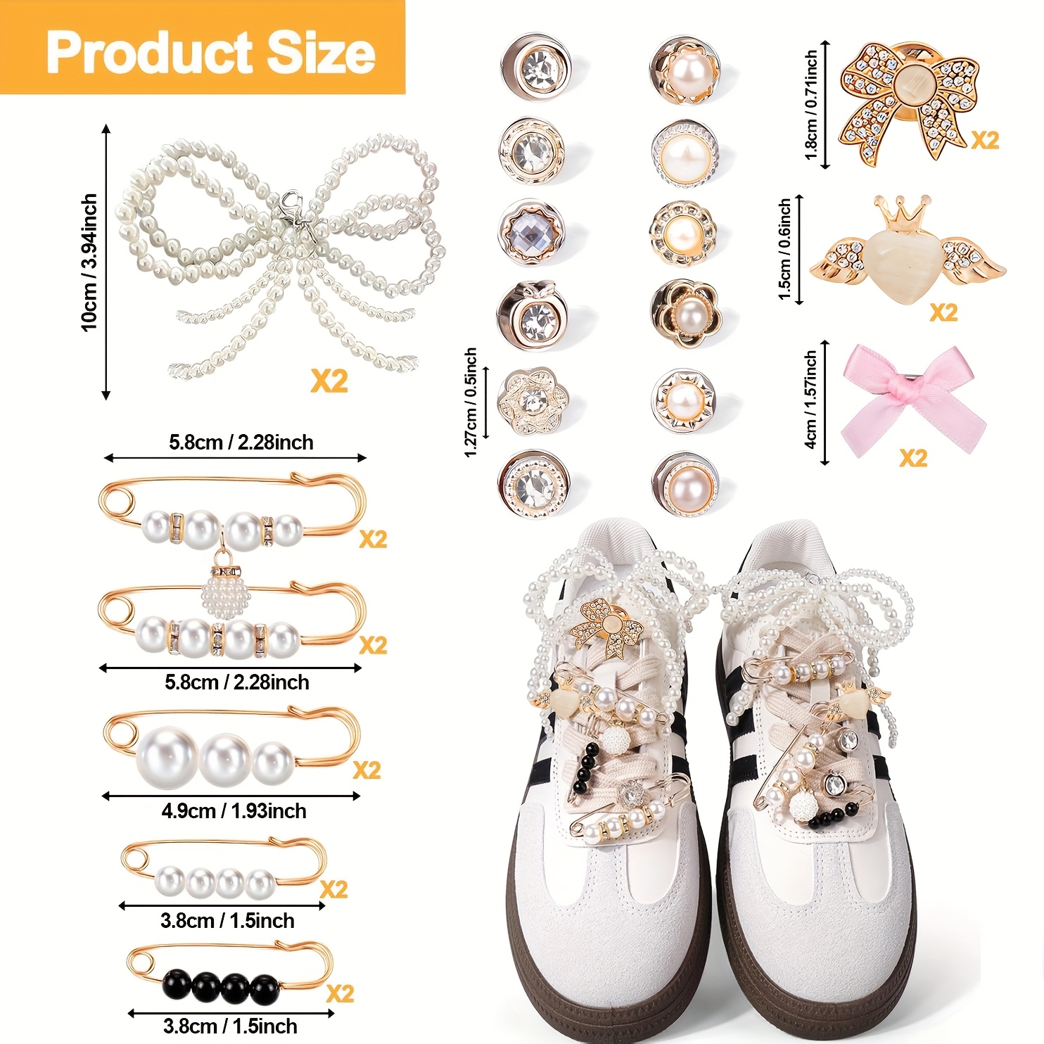 34 Adornos Para Zapatillas – Charms, Lazos Y Broches Con Perlas, Para Personalizar Calzado Y Ropa