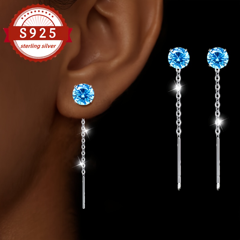 E-shop Ein Paar, S925 Silber, Meerblau Runde Quasten Ohrringe, Eingelegt mit Meerblauem Zirkonia, und Elegante, , Geeignet für Damen Alltags- und