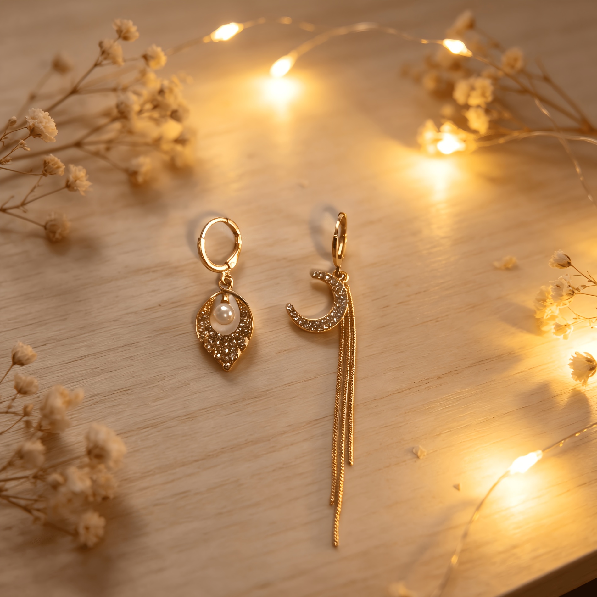 Women's Delicate Glass Crescent Moon Tassel Bead Earrings