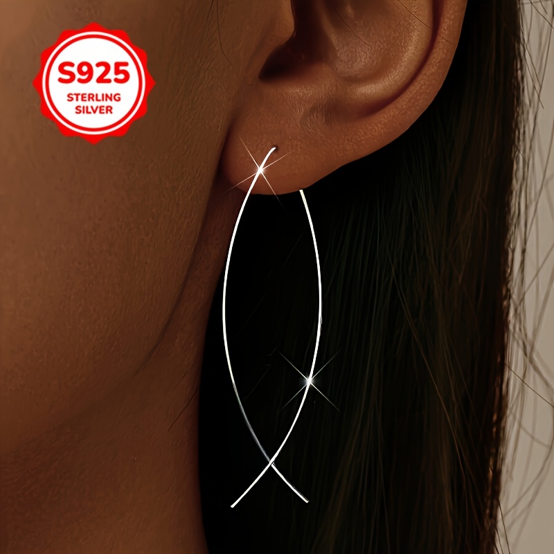 

1 Pair Elegant 925 Sterling Earrings For Women, Simple , Lightweight Comfortable, Hypoallergenic, Silvery Plated, No , Suitable For Daily And Banquet Wear