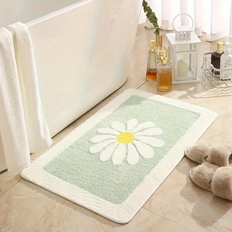 

Daisy Floral Design Bath Rug – Rectangle Polyester Knit Non-slip Bathroom Mat With Pvc Backing, Absorbent Quick-drying For Home, Toilet, Bedroom, Kitchen – 1100 Gsm Thickness 1cm