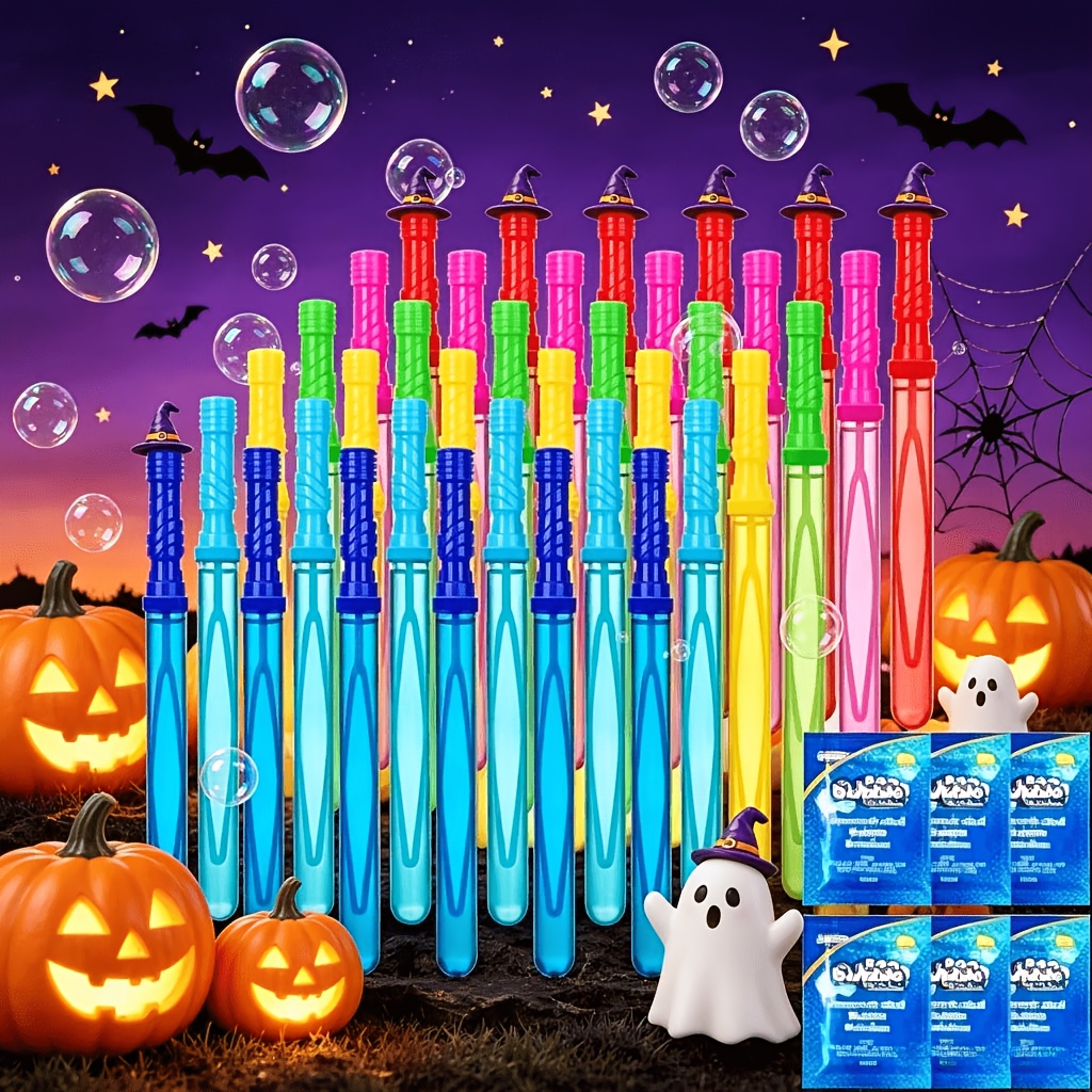 TEMU Halloween Bubble Wands For Kids, 14.6 Inch Large 12 Pack Bulk With Bubble Solution Refill, Outdoor Party Favors Trick Or Treat Toy, Halloween
