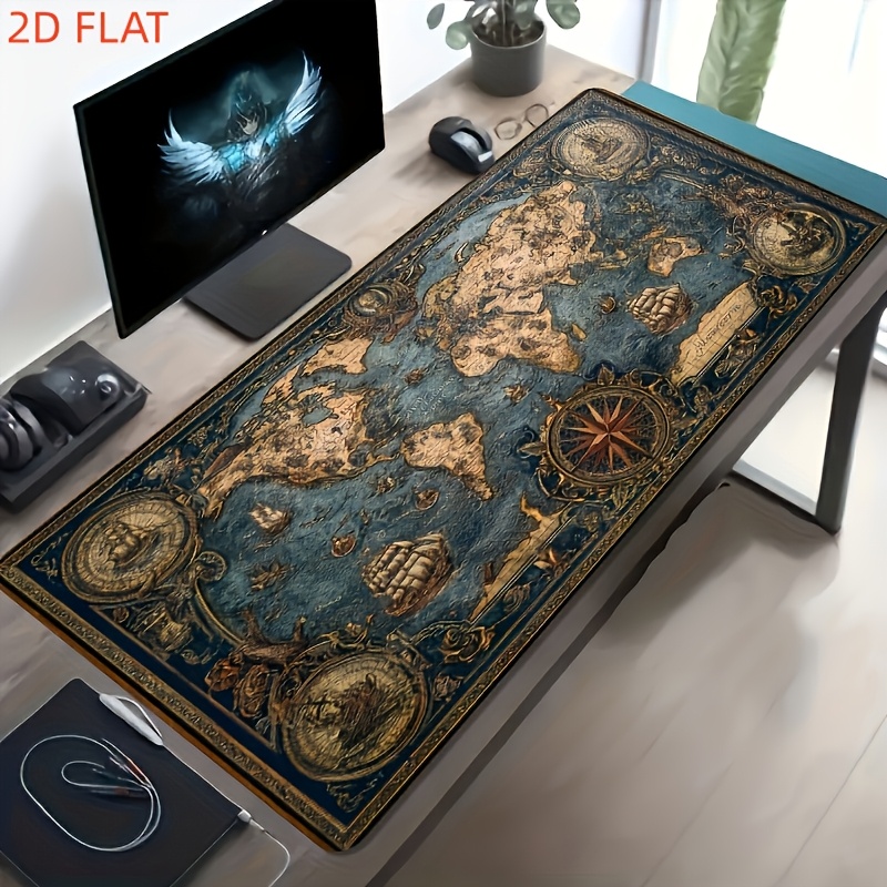 2d flat 1pc large size   mouse pad retro style world map full of sailing ships and   non slip washable rubber   large desk mat office desk accessory