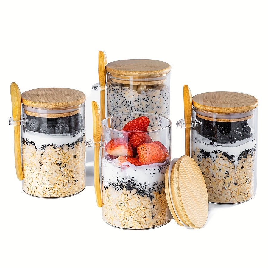 

2/3/4pcs, Glass Oatmeal Jars With Lids And Spoons, Round Airtight Kitchen Storage Canisters For Sugar Tea