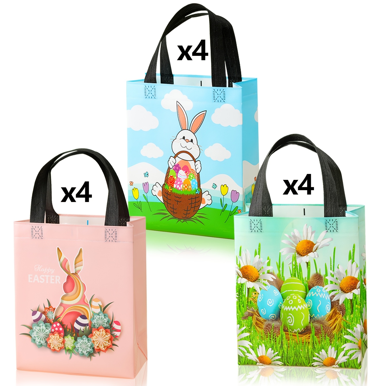 12 Easter Tote Bags With Rabbit And Egg Designs - Perfect As Party Favors, Chocolate Gifts, And Hunts - An Gift For Christmas And Easter