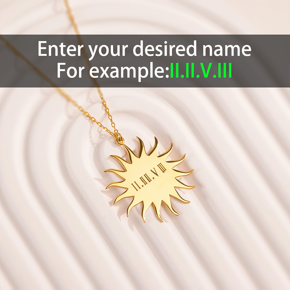 TEMU Personalized Exquisite Sun-themed English Name Fashion Pendant Necklace, 304l Stainless Steel With Laser-engravable English Name And Adjustable