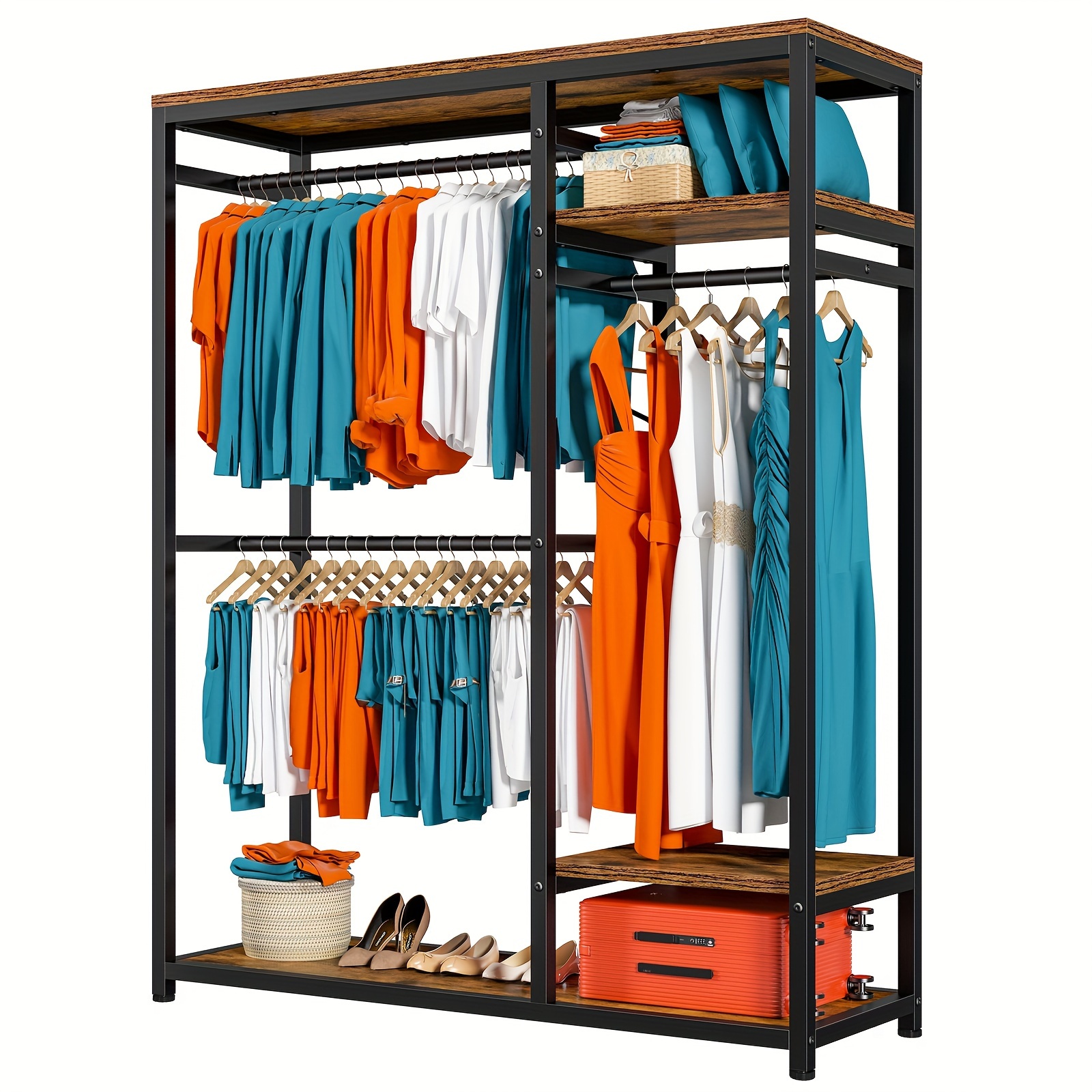 

1set Free Standing Closet Organizer For 250+ Clothing Shelves, Clothes , 400lbs Clothing Racks For Hanging Clothes, Closet 16" D .33" W X 71" H