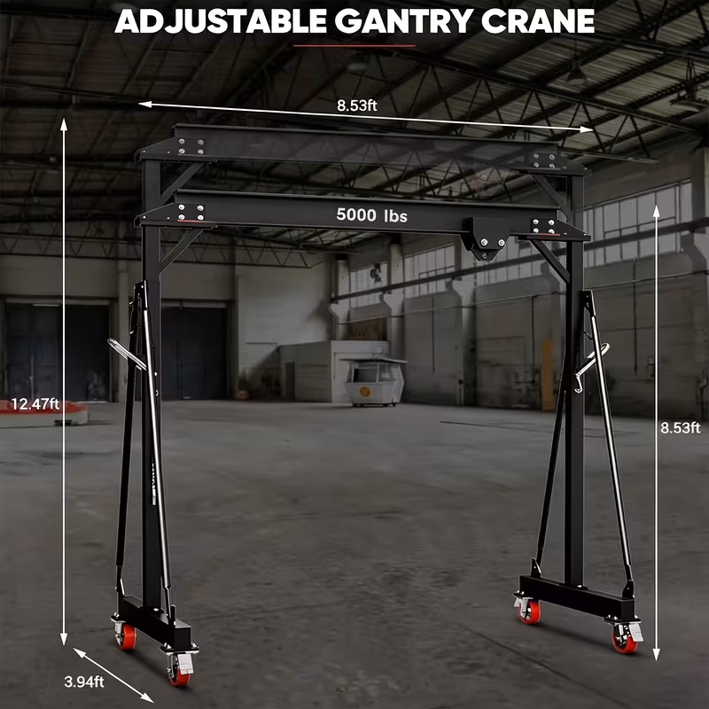 5000lb crane adjustable height 8 2 12 57 ft width 9 06ft portable shop lift hoist steel construction for auto repair construction site Product details 3