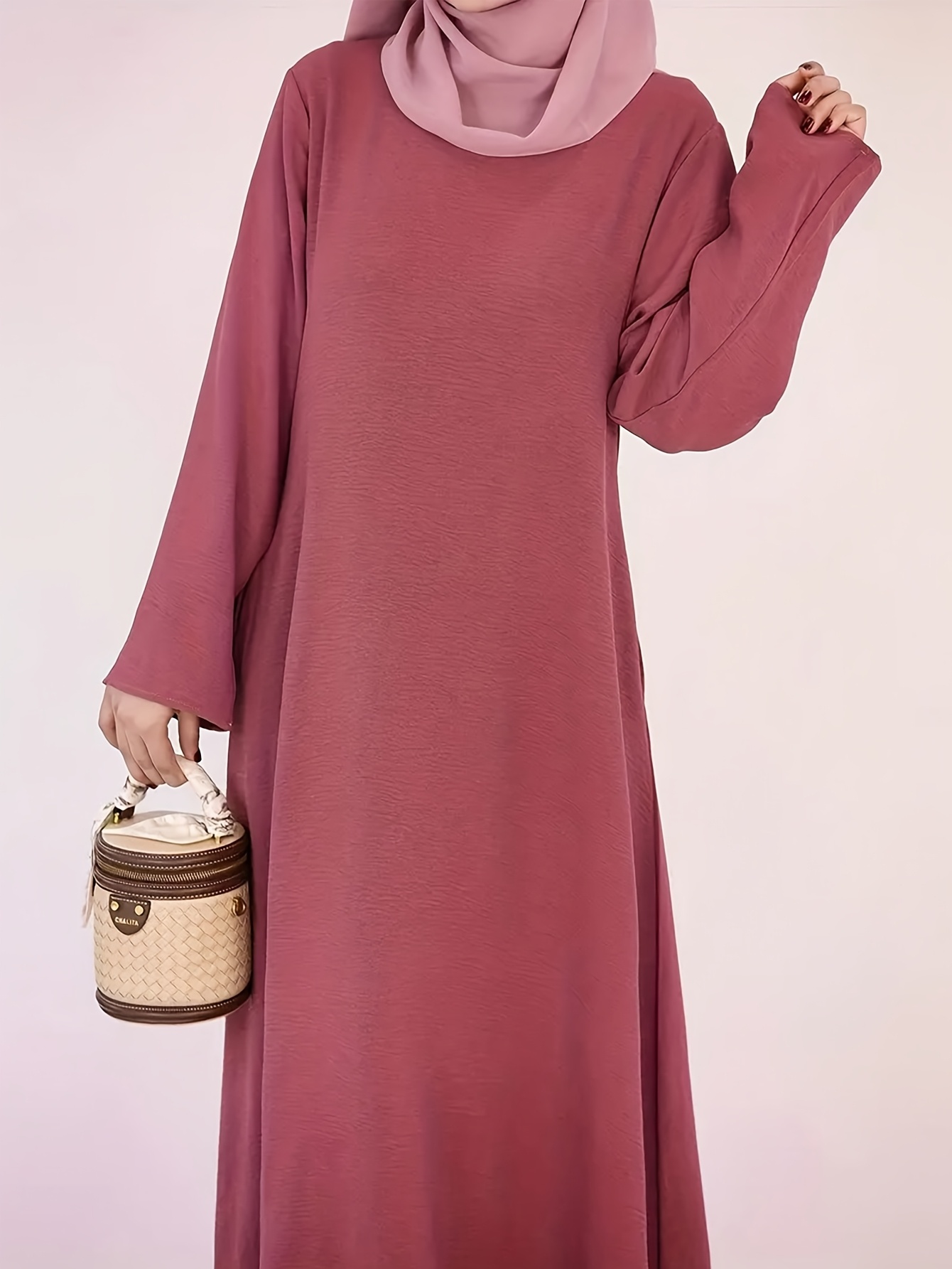 elegant womens crew neck long sleeve kaftan dress solid - Temu United Arab  Emirates