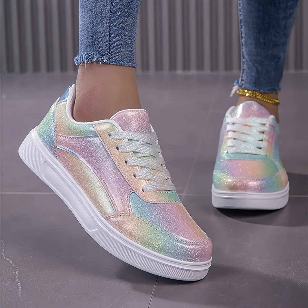 

Baskets basses portables avec design à paillettes - Parfait pour décontractées