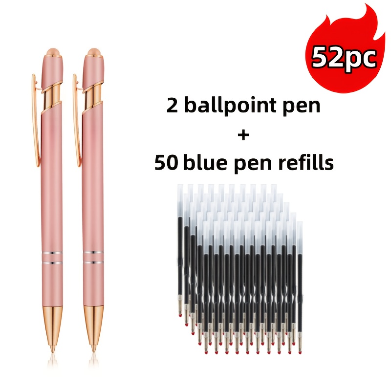 Image of 52pcs Set/metal Retractable Round Ballpoint Pen With Touch Screen Stylus Tip - Smooth Writing, Non-slip Handle, Compatible With Devices, The Pen With A Black Refill, Very Suitable For Daily Use