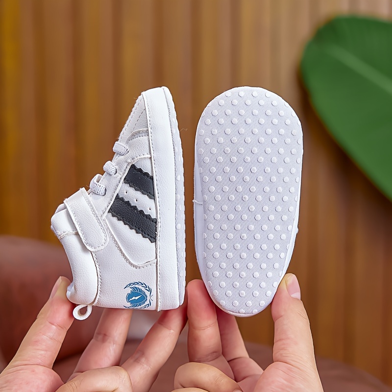 Infant Toddler Mid-Top Sneakers - Unisex Baby Sports and Casual Shoes with Adjustable Strap Closure, PU Upper, Soft Fabric Sole for Comfort, Anti-Slip for Spring/Fall - Solid Color Everyday Wear