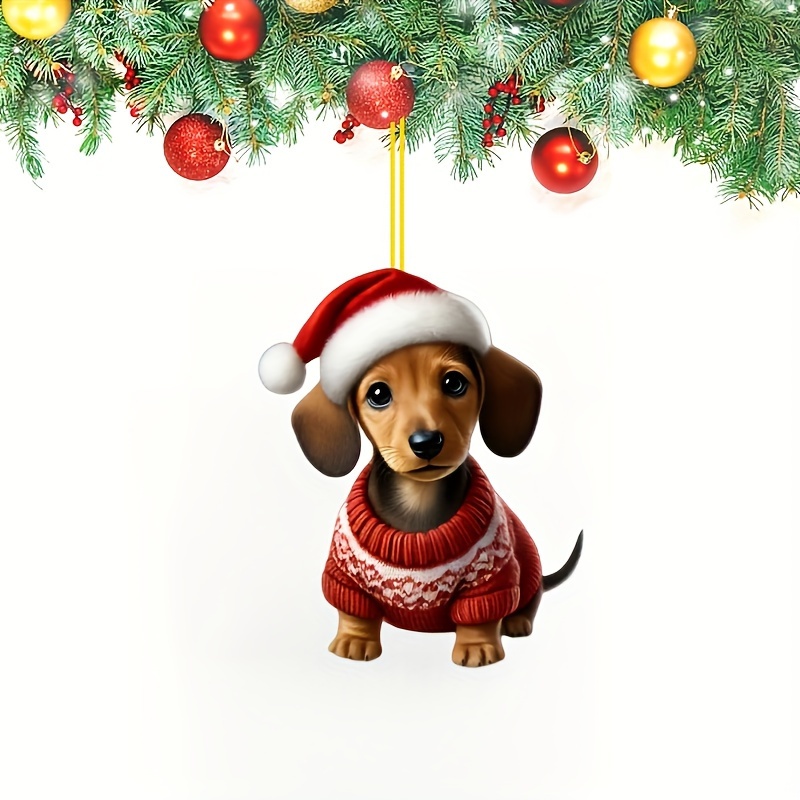 

1pc Acrylic Dachshund Christmas Ornament, Tree Hanging Decor, No-power Holiday Gift Decor, Christmas Tree Accessory, Home & Kitchen Decor