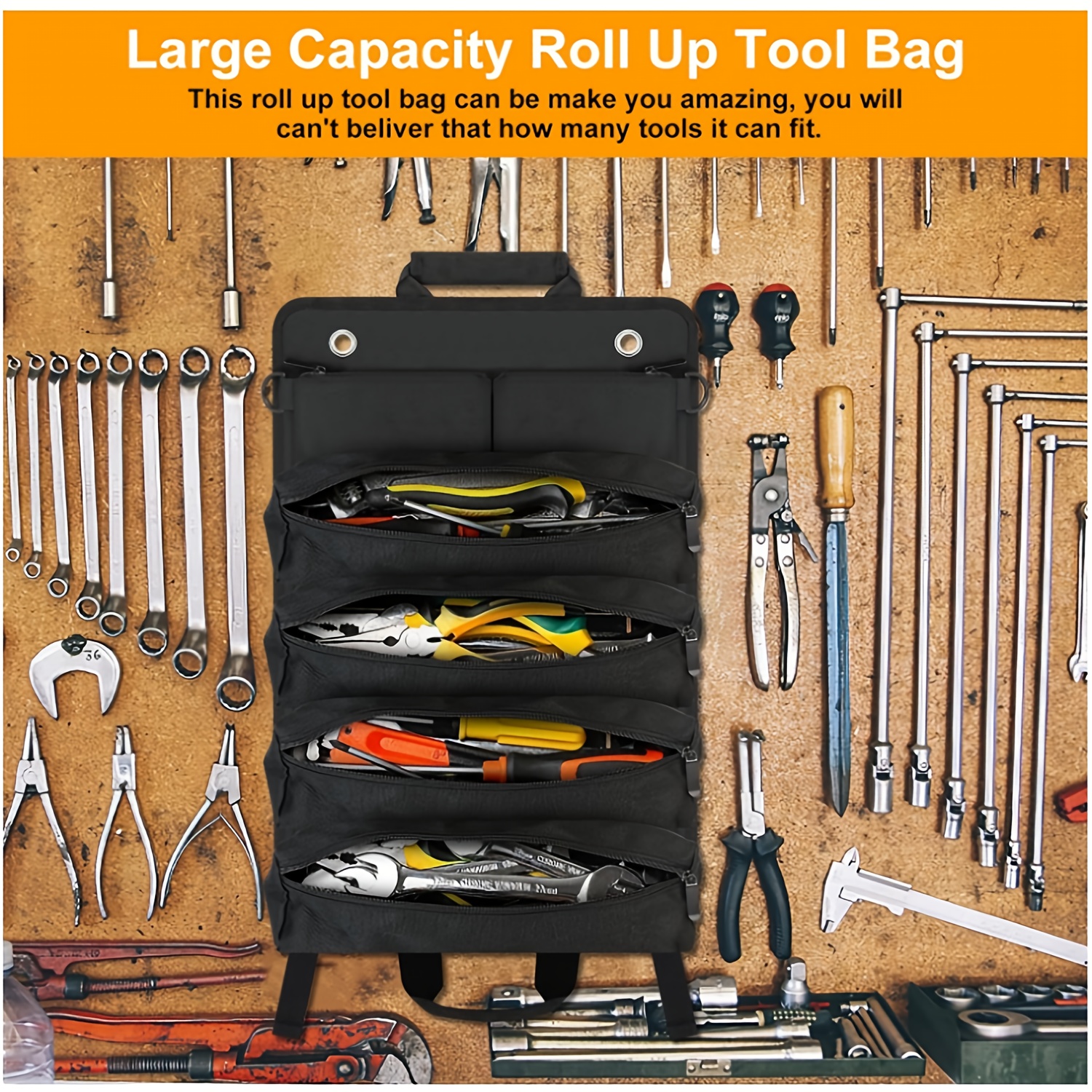 1 juego de bolsa enrollable para herramientas, multifuncional, ideal para mecánicos, electricistas, carpinteros y herramientas automotrices, resistente y duradera, fácil de transportar, equipo de seguridad industrial, otros protectores personales