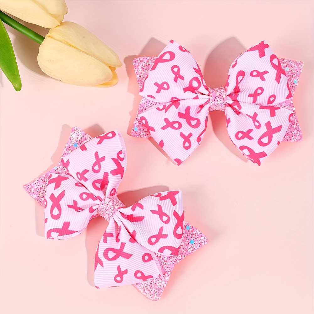 

2pcs Breast Awareness Bow Hair Clips, Suitable For Party Styling, Perfect Gifts For Girls