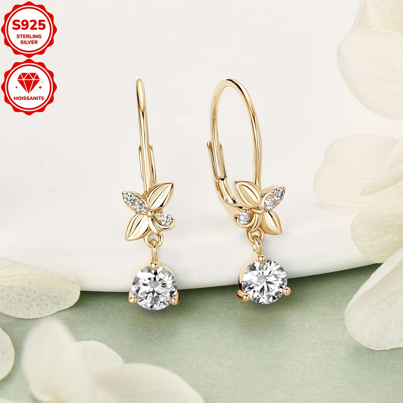 Women's Moissanite Dangle Earrings, 925 Silver