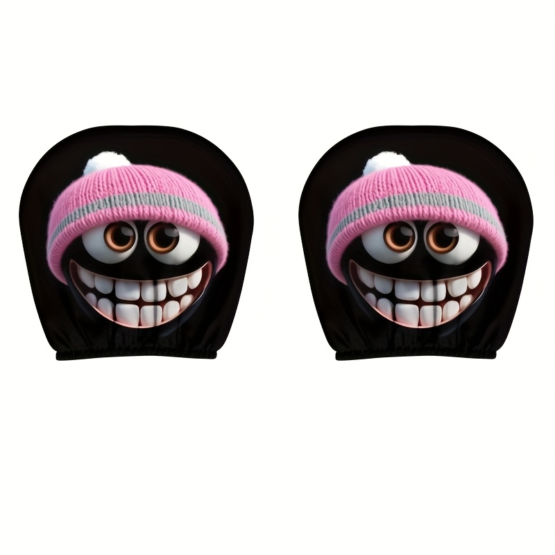 TEMU 2pcs Black Car Seat Covers, Printed Car Pillow Covers, Universal Elastic Style, Funny Car Headrest Covers, Pink Hat Face Funny Car Covers, Car