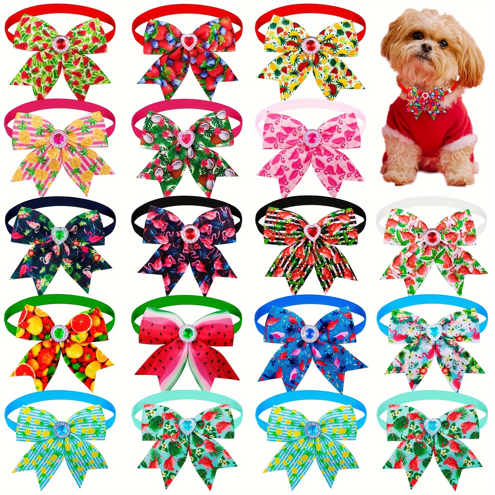 

10/pack Randomly Packed Pet Collars With Drill Summer Fruit Flamingo Pattern Bow Dog Cat Bow Tie