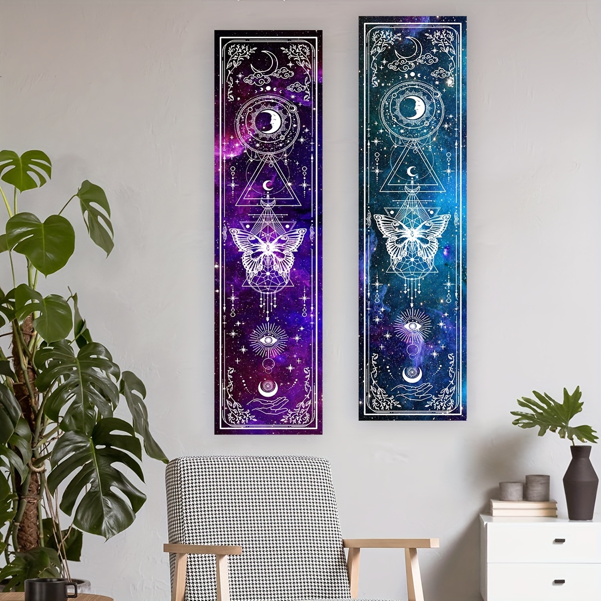 Blue And Purple Butterfly Tapestry With Sun And Moon Wall Hanging_voghion.com
