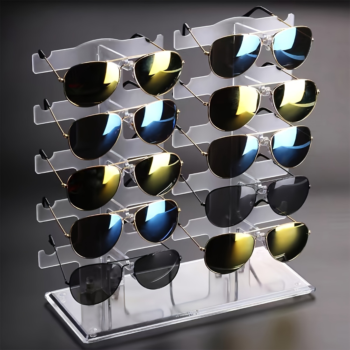 

1pc Clear Acrylic Eyewear Display Stand, 10 Slots Tabletop Double-row Sunglasses Organizer, Stable Groove Design, Eyeglasses Showcase For Countertop, Versatile For Sun &