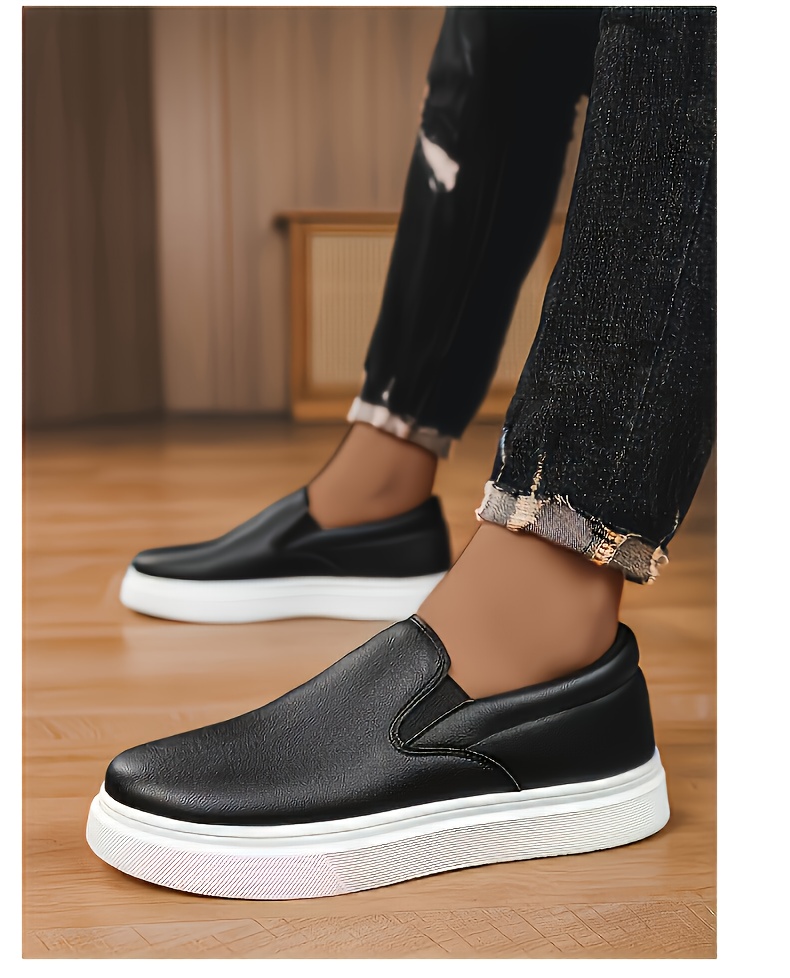 Men's Slip-On Loafers Casual Sneakers - Slip-Resistant PVC Sole, Low-Top Round Toe, Breathable Fabric Lining & Cushioned Insole, All-Season Comfort - -like Upper Brown/White/Black