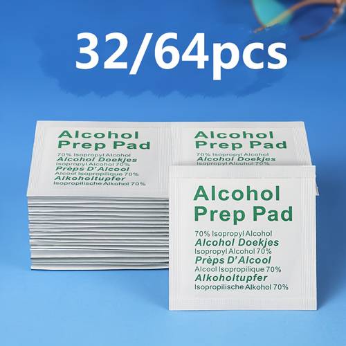 32 64pcs alcohol prep pads individually wrapped mild and non irritating ideal for cleaning glasses phones mirrors nail polish removal essential for outdoor use