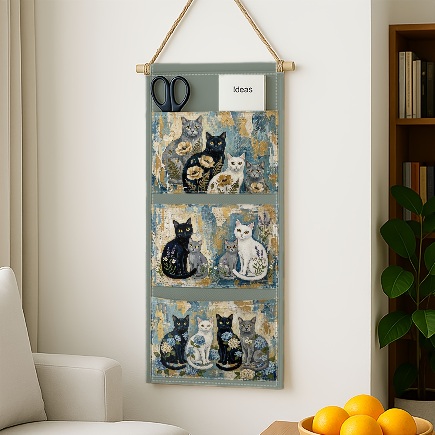 TEMU 1pc Whimsical Artistic Animal Hanging Storage Organizer Bag, Cat Character Pastel Color Wall Mounted Multi-pocket Shelf,for Home