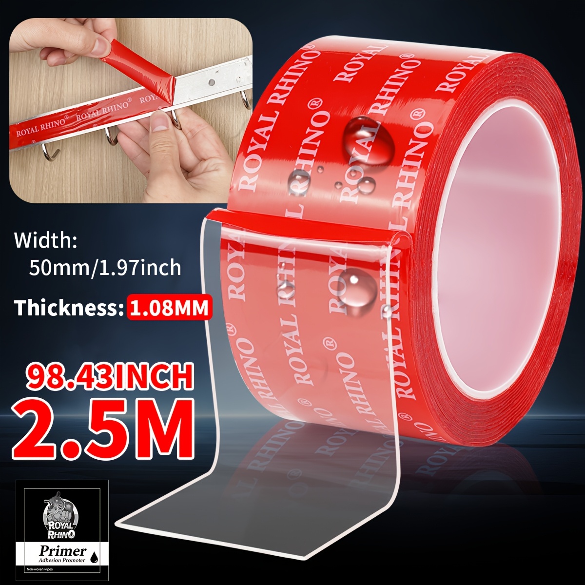 TEMU Heavy Duty Double Sided Tape For Led Strip Lights & Outdoor Lighting, 1.08mm Thick, Heat Resistant To 356°f, Mounting Tape For Crafts, Walls,