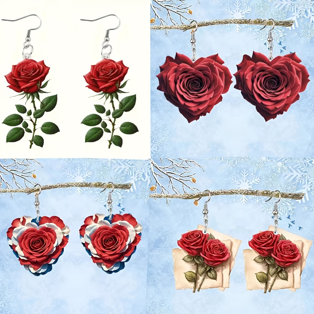 

4pairs/set Elegant Acrylic Dangle Earrings With Stainless Steel Hooks - Valentine's Day & Day Gifts For Her.