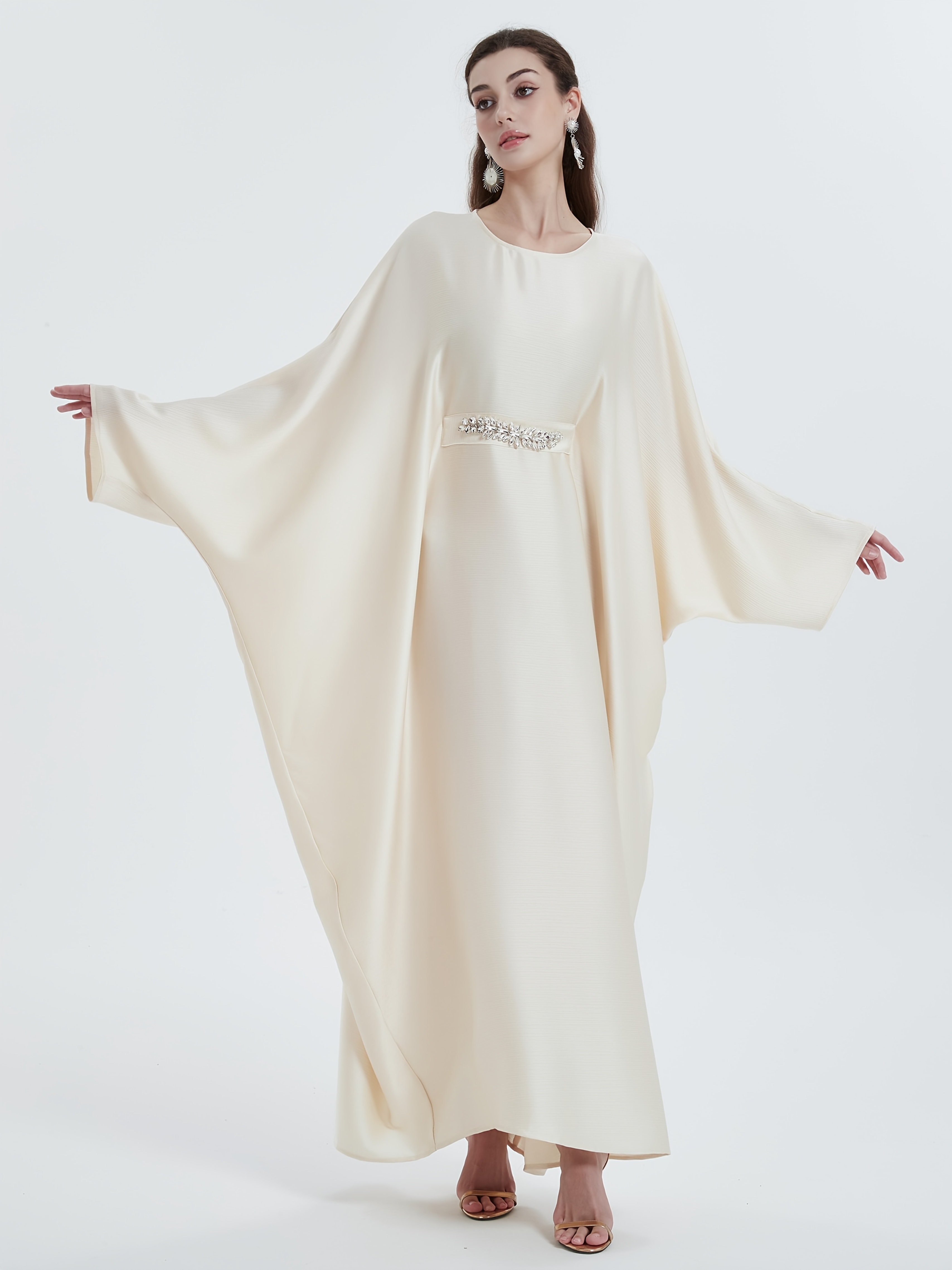 womens caftan dress abaya robe long sleeve v neck empire waist dress beach  cover up | Today's Deals