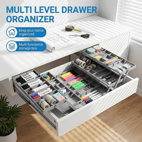 a collapsible drawer storage and three layers with new abs drawer organizer for home storage