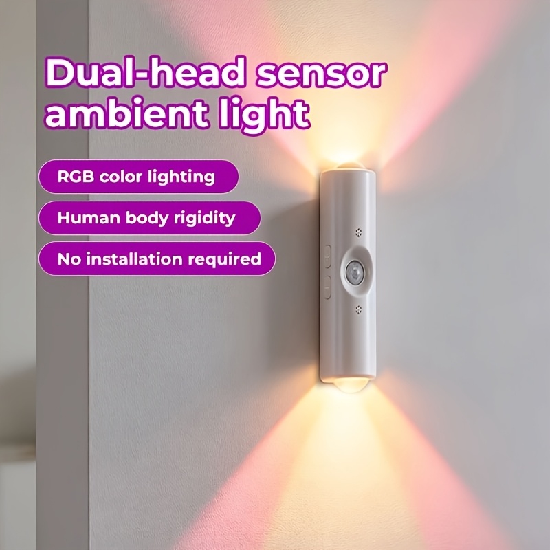 TEMU Smart Induction Rgb Night Light, Adjustable Three-color , Dimmable, Magnetic Mount For Staircase, Hallway, Bedroom, Kitchen, Perfect For Bedside