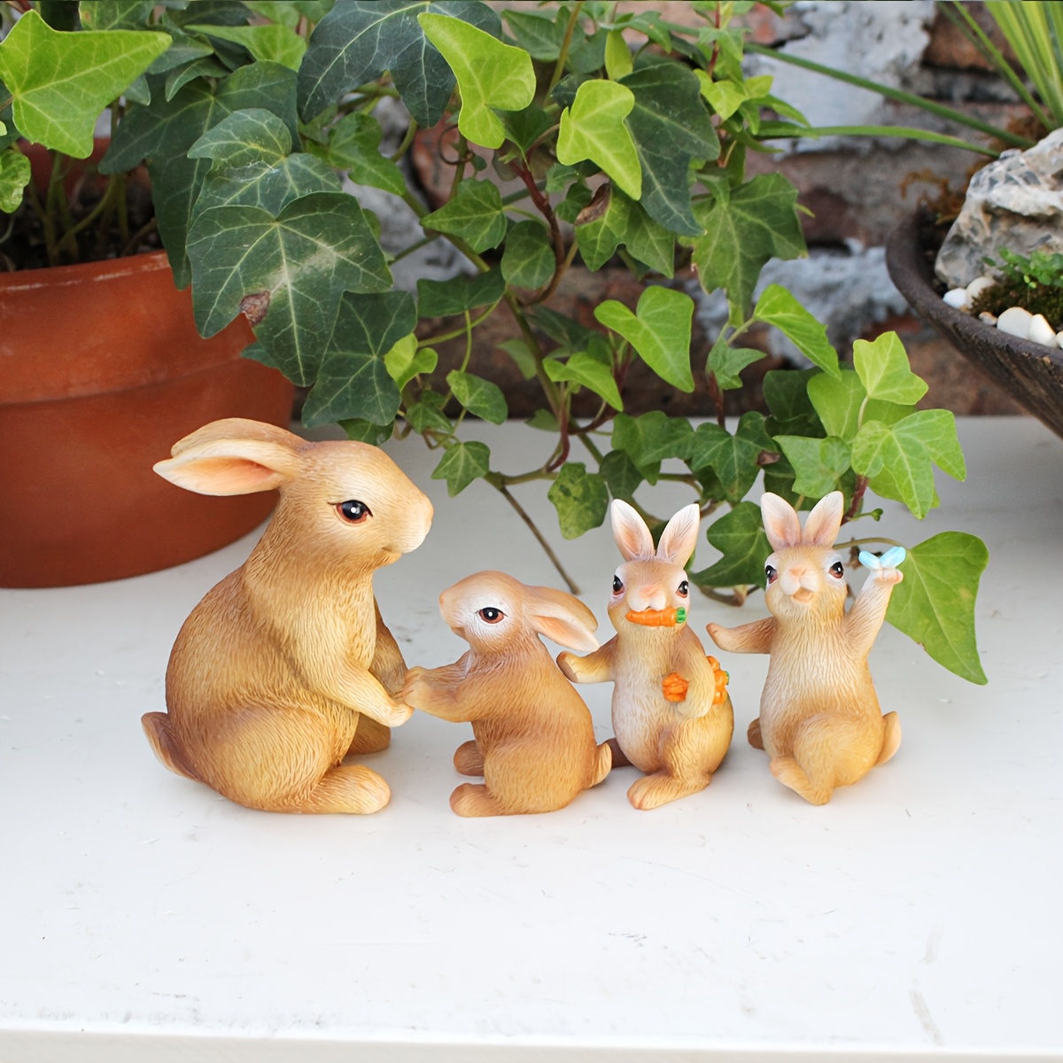 

4pcs Mini Easter Bunny Family Statues - Rabbit Decor, Outdoor Lawns, , And Desk Accents, Ideal Holiday Gift