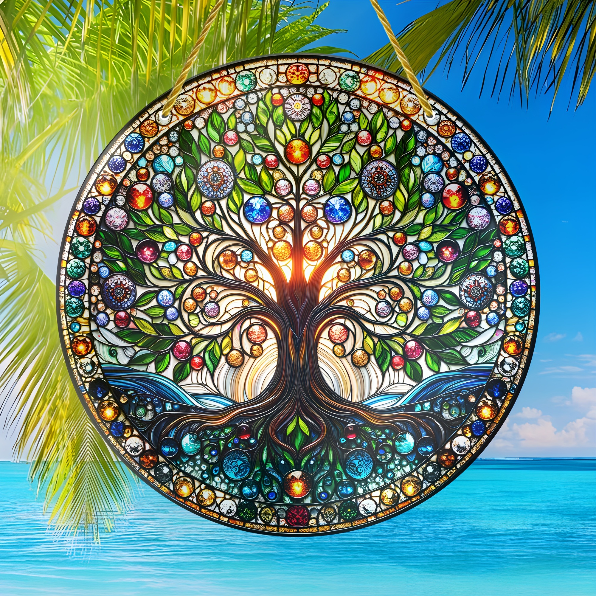 life tree decorative stained 8 inch diameter high quality pre drilled holes smooth rounded corners suitable for indoor and outdoor use ideal gift for birthdays housewarmings and more details 4