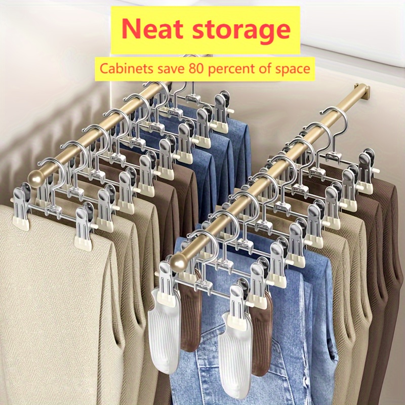 10pcs stainless steel pants hangers with clips windproof storage rack for pants skirts bras scarves underwear bedroom balcony dorm childrens clothing space saving closet organizer   kitchen supplies baked finish details 7