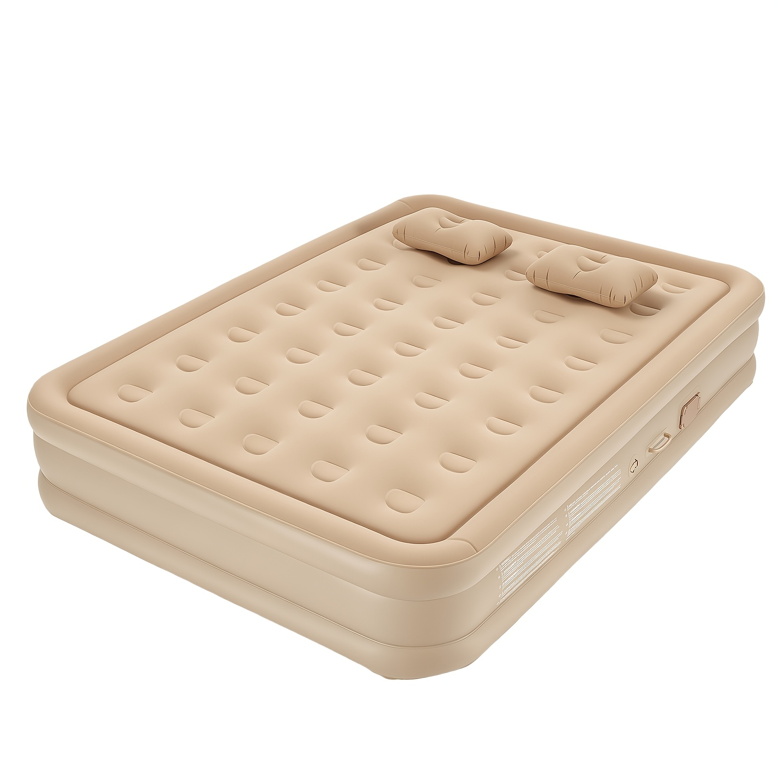 E-shop Aufblasbare Campingmatratze für einen guten Nachtschlaf, PVC + beflockt, Beige – mit zwei Kissen, Tragkraft 200 kg