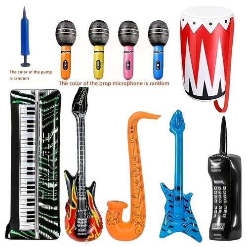 2d flat gift for her him rock star 11pcs set with air pump color random made of pvc guitar piano walkie talkie and saxophone inflatable yard decorations are perfect for 80s and 90s themed props christmas birthdays and music