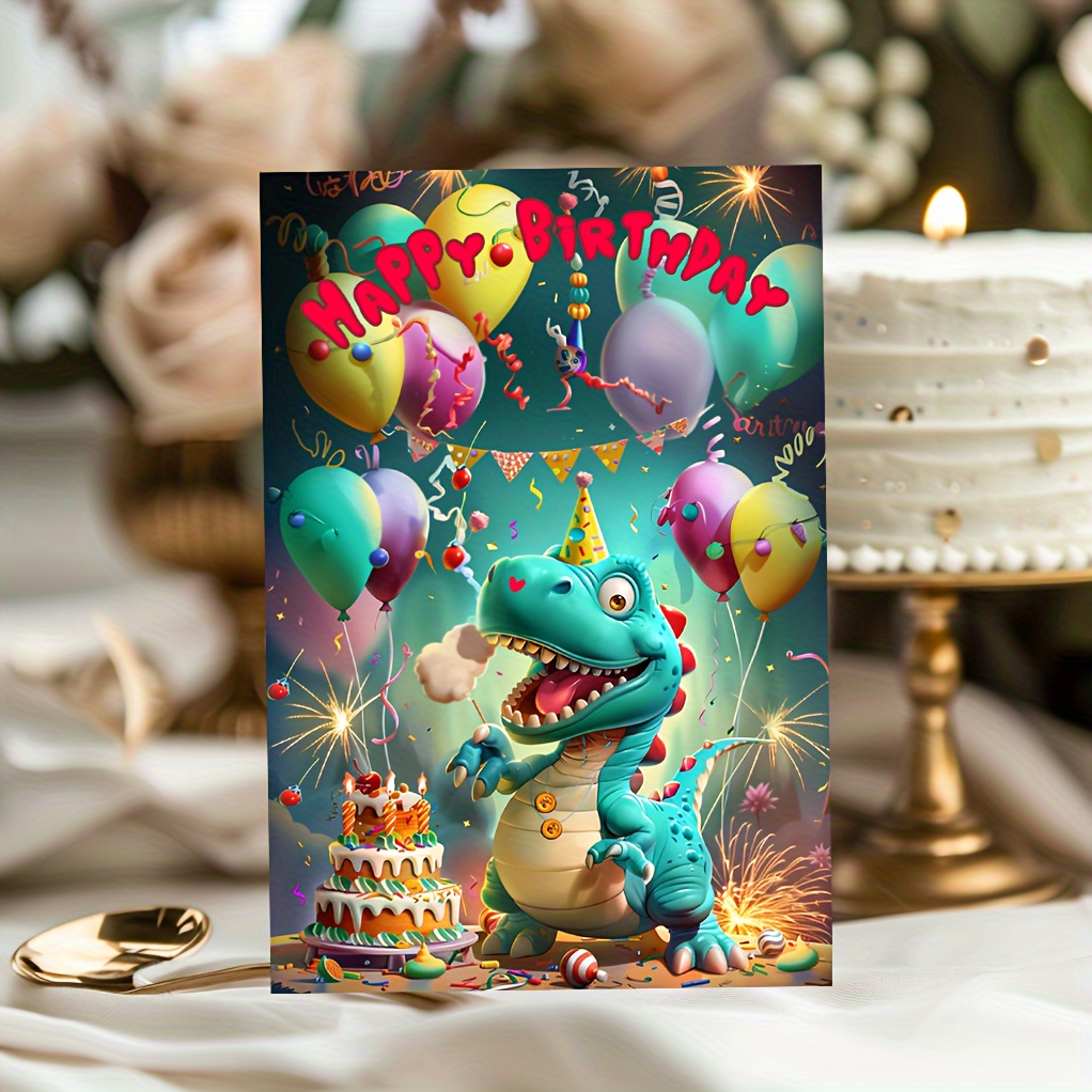 

1pc Cute Dinosaur Happy Birthday Greeting Card For Children - Cartoon Themed Dinosaur With Personalization Option On Premium Paper - Perfect For Kids' Birthdays