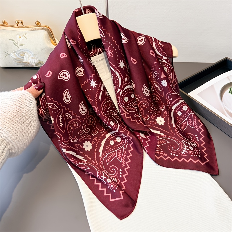 TEMU Burgundy Wave-patterned Women' Scarf, 27.5 Inches, Smooth And Soft Texture, Versatile Use As A Headscarf, Shawl, Or Wrap, Suitable For