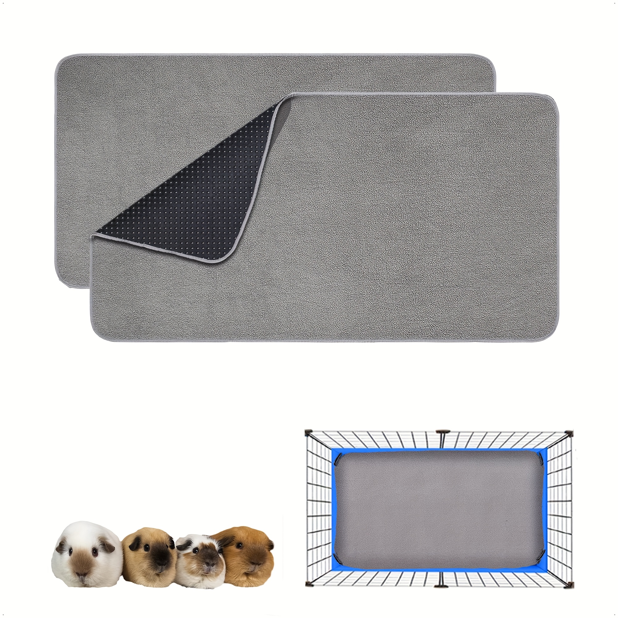 

2pcs Soft Gray Fleece Guinea Pig Cage Liners - Washable & Reusable, Leakproof With Anti-slip Bottom, Small Pets Including , Rabbits, And Guinea Pigs